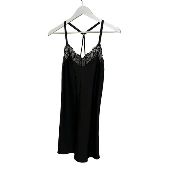 FLORA NIKROOZ WOMENS XSMALL GABBY SATIN LACE CHEMISE NIGHTGOWN BLACK NEW - Picture 4 of 13